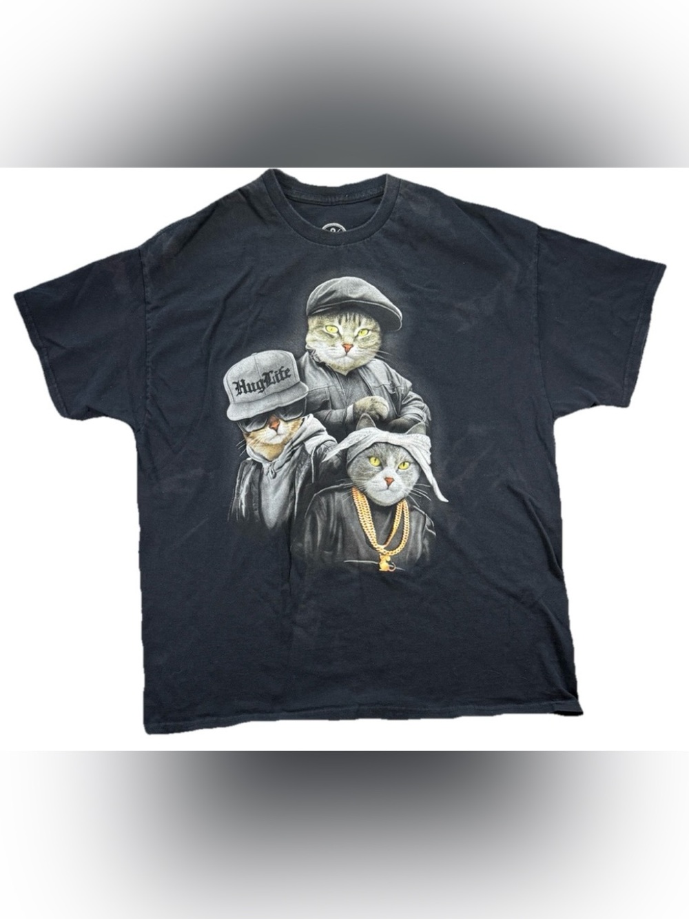 DOM Hug Life Thug Life Gangsta Cats T Shirt Men's XL Black Funny Animal Y2K